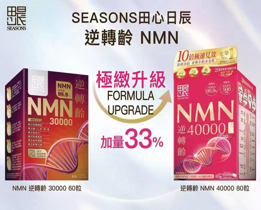 Seasons思晨 田心日辰 NMN逆轉齡30000 60粒 香港行貨 助穩定血脂、膽固醇、改善血管退化、保持血管年輕、維持血管彈性柔韌性及流通暢通，維持心臟健康