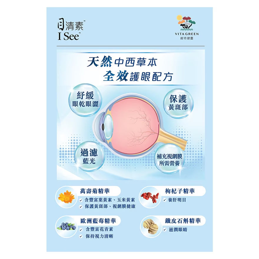 Vita Green維特健靈目清素 40粒強效版護眼明目藍莓精華及葉黃素全方位護眼、隱形眼鏡必備 EXP:2029
