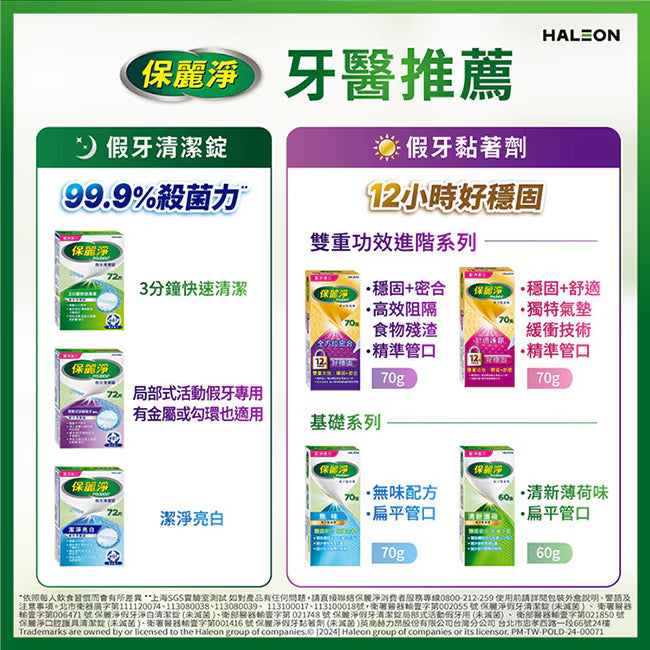 保麗淨-假牙清潔片 72片 [假牙/牙箍/牙套適用 牙齒矯正及固定器適用 99.9%殺菌 比清水多100倍殺菌力]