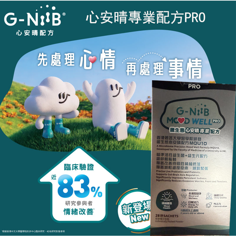 G-NiiB微生態心安晴專業版28包 每包含120億菌落數目 調節腸腦軸 顯著改善持續性情緒低落 顯著減輕過度憂慮、煩躁緊張