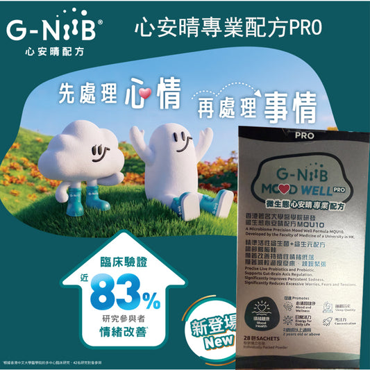 G-NiiB微生態心安晴專業版28包 每包含120億菌落數目 調節腸腦軸 顯著改善持續性情緒低落 顯著減輕過度憂慮、煩躁緊張