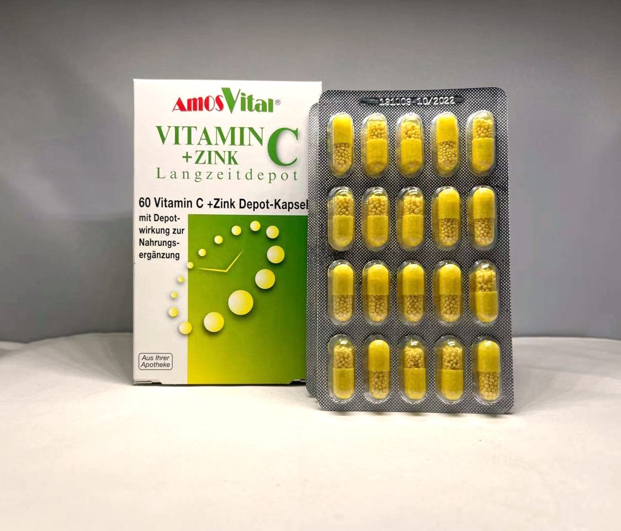 AmosVital 维生素C+锌营养胶囊60粒/盒为身体提供24小时无间断保护，强化免疫系统，对抗风寒外感，维持指甲、皮肤，头发和牙肉健康！